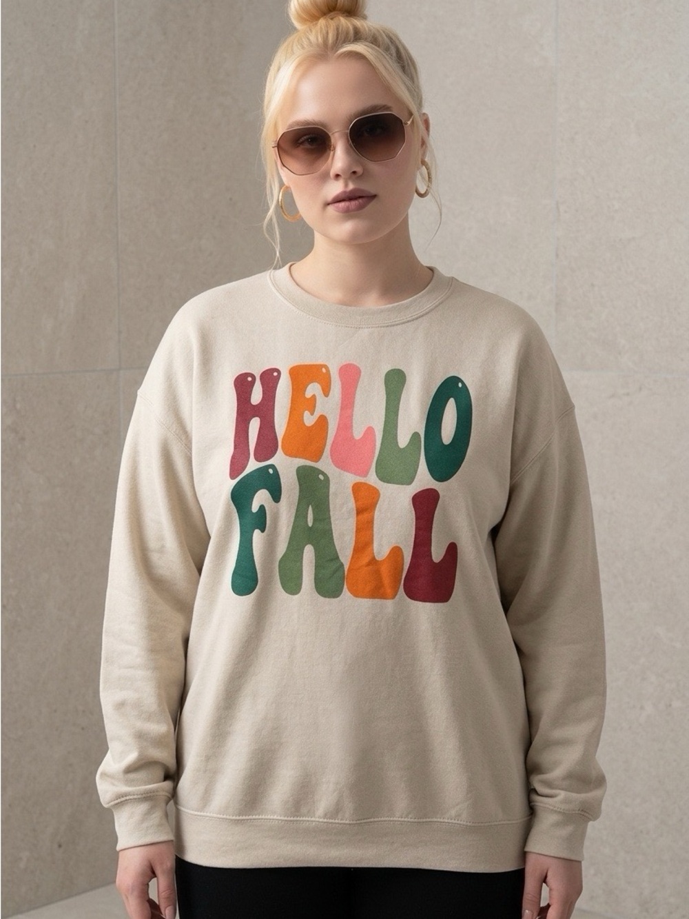 Hello Fall Graphic Crewneck Sweater - Cream